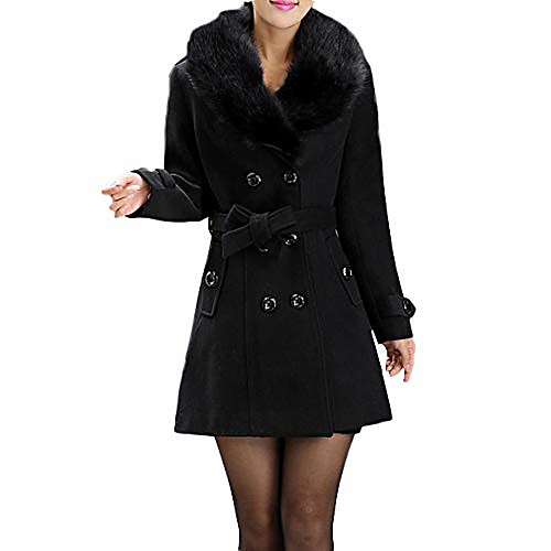 

women fashion casual winter lapel wool coat trench jacket long sleeve ladies new top overcoat outwear (uk:22/cn:l5, black)