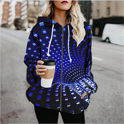 

Women's Pullover Hoodie Sweatshirt Graphic 3D Print Daily Going out 3D Print Basic Hoodies Sweatshirts Blue
