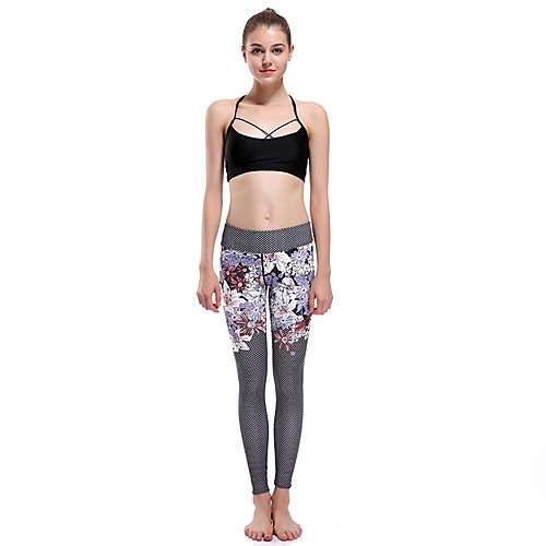

Women's Casual Yoga Comfort Daily Gym Leggings Pants Multi Color Floral Ankle-Length Patchwork Print Light gray