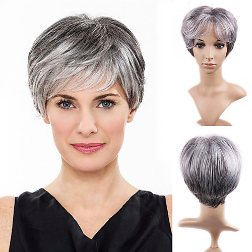 

Synthetic Wig Straight Straight Wig Short Grey Synthetic Hair Women's Gray