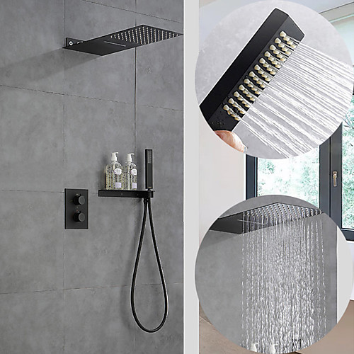 

550230 Matte Black Shower Faucets Sets Complete with Solid Brass Shower Head and Handshower Ceiling Mounted Included Rainfall Shower / Handshower / Waterfall / Multi Spray Shower