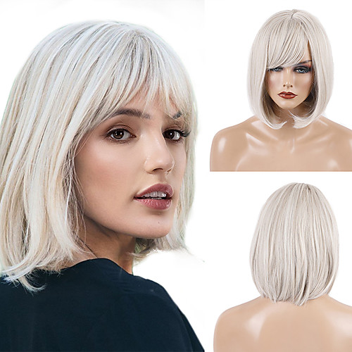 

Synthetic Wig Natural Straight Kardashian Bob Wig Medium Length White Synthetic Hair 12 inch Women's Fashionable Design New Arrival Natural Hairline White MAYSU