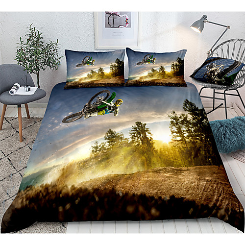 

Sports Series Motorcycle Print 3-Piece Duvet Cover Set Hotel Bedding Sets Comforter Cover with Soft Lightweight Microfiber(Include 1 Duvet Cover and 1or 2 Pillowcases)