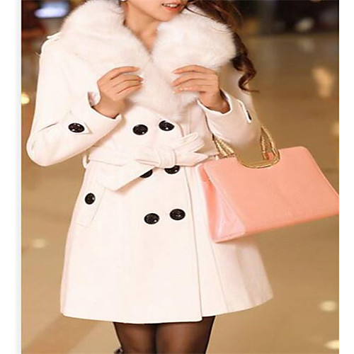 

Women's Solid Colored Patchwork Streetwear Fall Pea Coat Long Work Long Sleeve Cotton Blend Coat Tops White