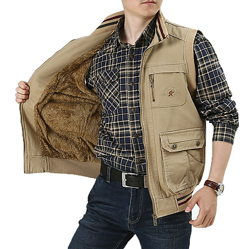 

Men's Hiking Vest / Gilet Fishing Vest Hiking Fleece Vest Winter Outdoor Solid Color Anti-Slip Lightweight Breathable Quick Dry Winter Jacket Top Cotton Single Slider Hunting Fishing Climbing Army