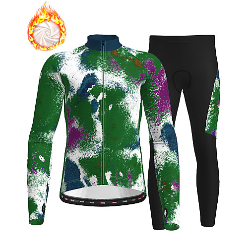 

21Grams Men's Long Sleeve Cycling Jersey with Tights Winter Fleece Green Camo / Camouflage Bike Fleece Lining Breathable Warm Quick Dry Sports Graphic Mountain Bike MTB Road Bike Cycling Clothing