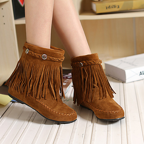 

Women's Boots Flat Heel Round Toe Mid Calf Boots Casual British Daily Office & Career PU Tassel Solid Colored Light Brown Black Red / Mid-Calf Boots
