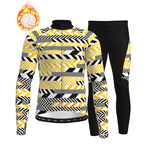 

21Grams Men's Long Sleeve Cycling Jersey with Tights Winter Fleece Black / Yellow 3D Bike Thermal Warm Fleece Lining Breathable Warm Quick Dry Sports Graphic Mountain Bike MTB Road Bike Cycling