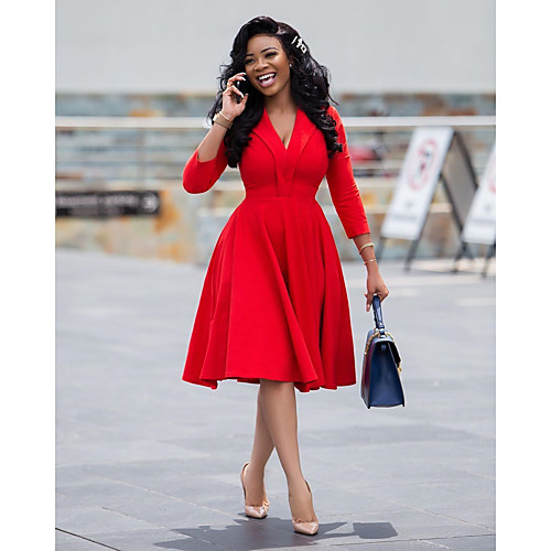 

Women's Plus Size Dresses A Line Dress Knee Length Dress Long Sleeve Solid Color Patchwork V Neck Sexy Summer