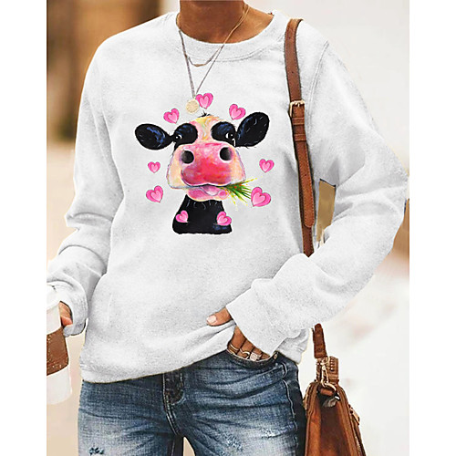 

Women's Pullover Sweatshirt Cartoon Graphic Cow Print Daily Other Prints Basic Casual Hoodies Sweatshirts White Black Gray
