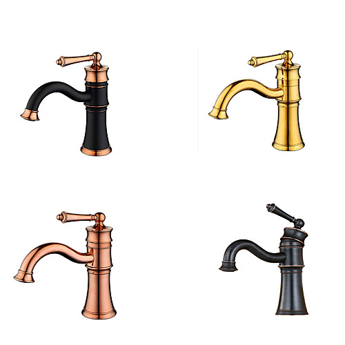 

Bathroom Sink Faucet British Classical Style Single Handle Cold and Hot Water Mixer Bath Basin Vanity Faucets Deck Mount Lavatory Crane Tap ORB Rose Gold Black
