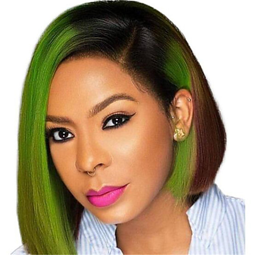 

Synthetic Wig Straight Bob Wig Short Green Synthetic Hair Women's Soft Cool Green Brown