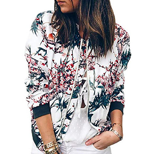 

womens jackets lightweight zip up casual inspired bomber jacket leopard coat stand collar short outwear tops - - s