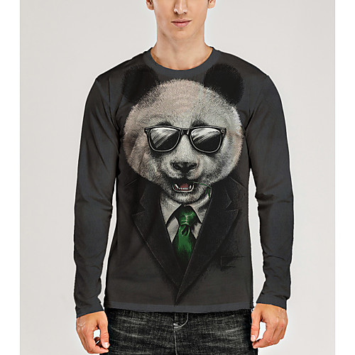 

Men's T shirt 3D Print Graphic 3D Animal Print Long Sleeve Daily Tops Dark Gray
