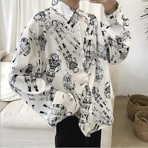 

Men's Shirt Animal Print Long Sleeve Going out Tops Basic White