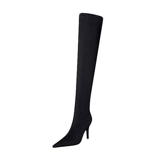 

Women's Boots Stiletto Heel Pointed Toe Over The Knee Boots Sexy Minimalism Party & Evening Elastic Fabric Solid Colored Black