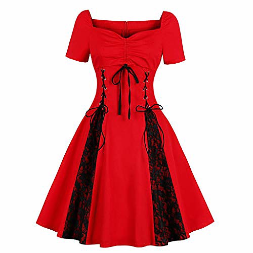 

womens dresses ladies summer short sleeve gothic vintage lace cotton dress for women evening party dress swimg dress red cocktail dress for women