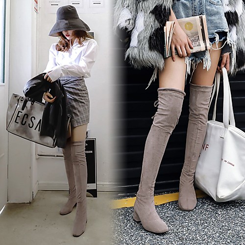 

Women's Boots Chunky Heel Round Toe Daily PU Synthetics Black Gray
