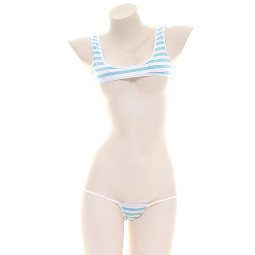 

Women's Backless Suits Nightwear Striped Blue / Blushing Pink One-Size