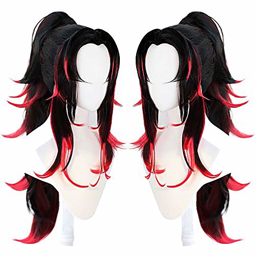 

black and red cosplay synthetic long natural wavy wigs hair for men