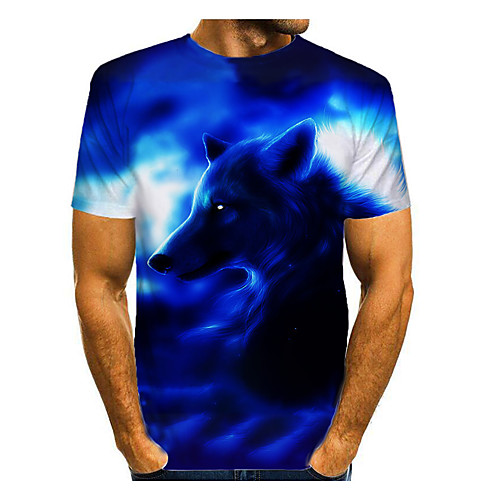 

Men's T shirt 3D Print Graphic 3D Animal Print Short Sleeve Daily Tops Blue