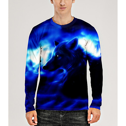 

Men's T shirt 3D Print Graphic 3D Animal Print Long Sleeve Daily Tops Blue
