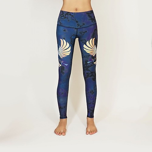 

Women's Basic Yoga Comfort Gym Yoga Leggings Pants Color Block Calf-Length Patchwork Print Gradient blue