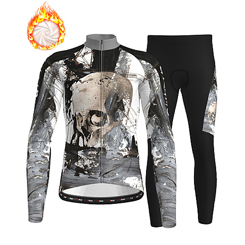 

21Grams Men's Long Sleeve Cycling Jersey with Tights Winter Fleece Polyester Grey Skull Christmas Bike Clothing Suit Thermal Warm Fleece Lining Breathable 3D Pad Warm Sports Graphic Mountain Bike MTB