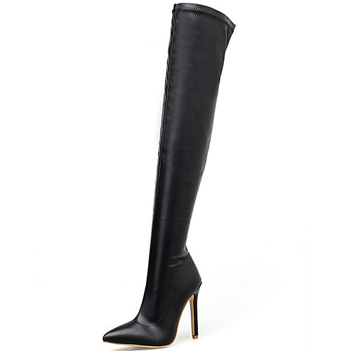 

Women's Boots Stiletto Heel Pointed Toe Casual Daily Walking Shoes Leather Black / Over The Knee Boots