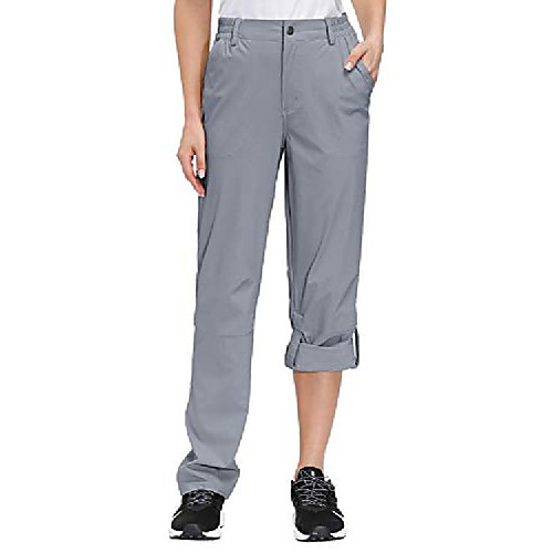 

women's hiking pants lightweight quick dry convertible roll up outdoor capri pants, upf 50, stretch, water resistant, gery xl grey