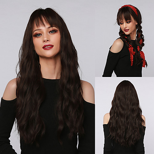 

Cosplay Costume Wig Synthetic Wig Cosplay Wig Curly Water Wave Neat Bang With Bangs Wig Very Long Dark Brown Synthetic Hair 24 inch Women's Cosplay Party African American Wig Brown Ombre BLONDE