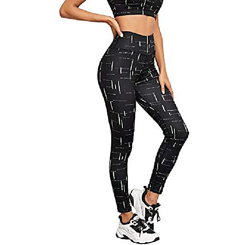 

women's high waist striped hot stamping fashion sports workout running yoga leggings black and white small