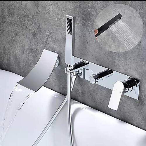 

Bathtub Faucet - Contemporary Chrome Wall Installation Ceramic Valve Bath Shower Mixer Taps