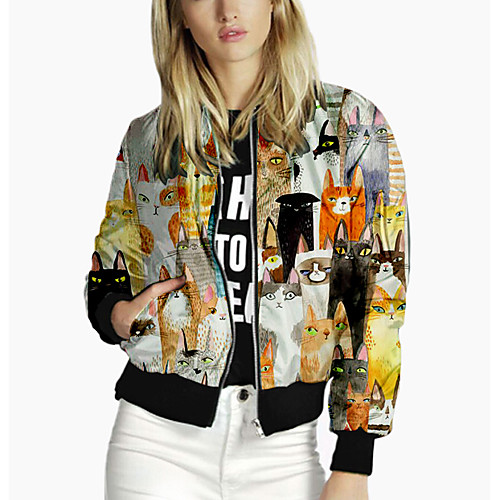 

Women's Print Patchwork 3D Print Spring & Fall Jacket Regular Sport Long Sleeve Rayon Coat Tops Rainbow
