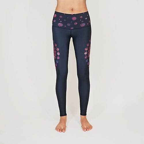 

Women's Basic Casual Comfort Daily Gym Leggings Pants Floral Calf-Length Patchwork Print Black