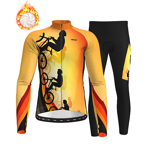 

21Grams Men's Long Sleeve Cycling Jersey with Tights Winter Fleece Black / Yellow Bike Thermal Warm Fleece Lining Breathable Warm Quick Dry Sports Printed Mountain Bike MTB Road Bike Cycling Clothing