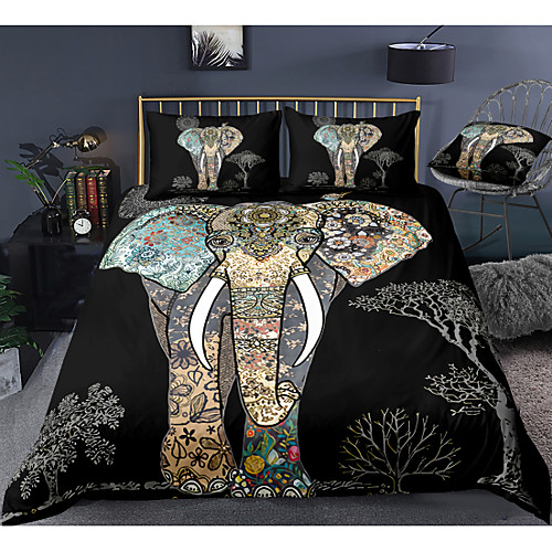 

3D Elephant Print 3-Piece Duvet Cover Set Hotel Bedding Sets Comforter Cover with Soft Lightweight Microfiber, Include 1 Duvet Cover, 2 Pillowcases for Double/Queen/King(1 Pillowcase for Twin/Single)