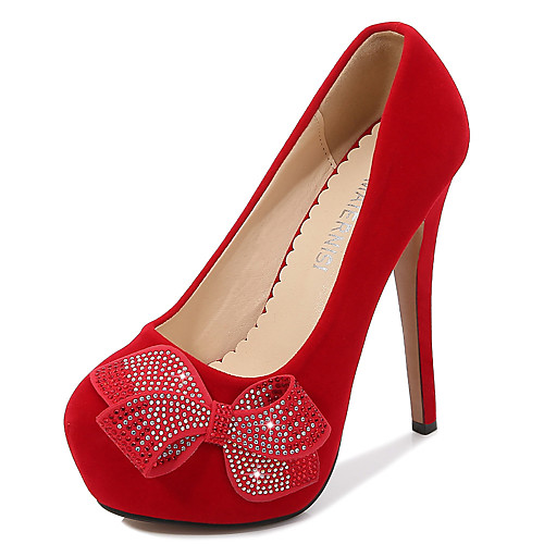 

Women's Heels Stiletto Heel Pointed Toe Wedding Daily Walking Shoes Nubuck Rhinestone Bowknot Solid Colored Black Red