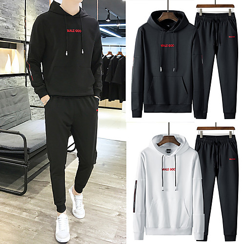 

Men's 2 Piece Tracksuit Sweatsuit Street Casual Long Sleeve 2pcs Spandex Breathable Sweat Out Sweat wicking Fitness Jogging Sportswear Solid Colored Outfit Set Hoodie White Black Activewear