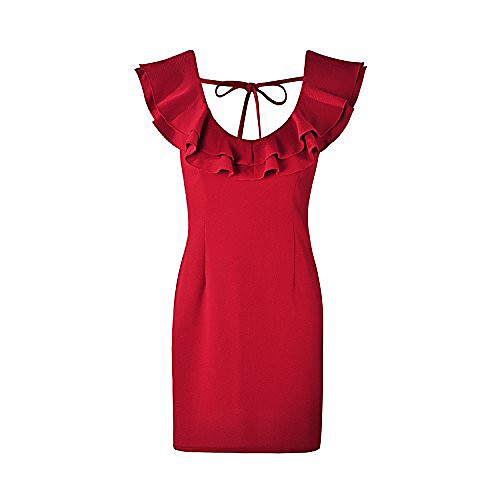 

women summer dresses, sexy v-neck halter ruffled hip mini pencil dress for dating business cocktail evening party red