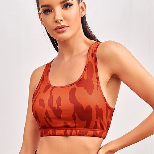 

Women's Sports Bra Medium Support Removable Pad Wireless Camo / Camouflage Red Spandex Yoga Fitness Gym Workout Bra Top Sport Activewear Breathable Quick Dry Comfortable Freedom Stretchy