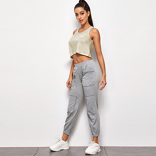 

Women's 2 Piece Cropped Tracksuit Sports Bra With Running Pants Athletic Athleisure 2pcs Summer Sleeveless High Waist Spandex Quick Dry Breathable Soft Gym Workout Running Active Training Jogging