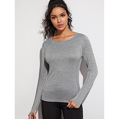 

Women's Long Sleeve Running Shirt Thumbhole Tee Tshirt Top Athletic Athleisure Nylon Thermal Warm Breathable Soft Gym Workout Running Jogging Training Exercise Sportswear Solid Colored Grey Activewear