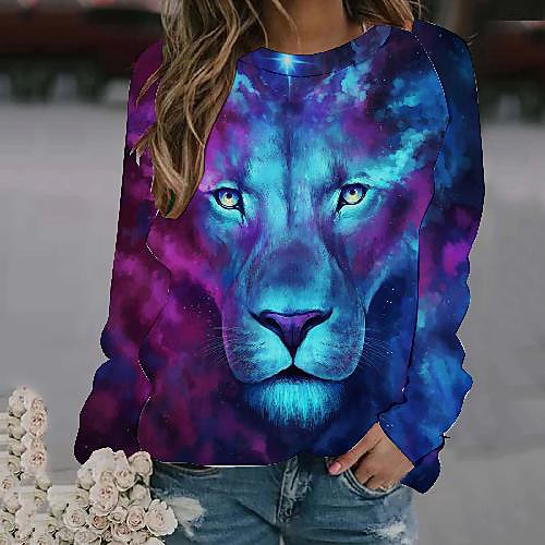 

Women's Pullover Sweatshirt Lion Print Party Daily Streetwear Party Hoodies Sweatshirts Loose Rainbow