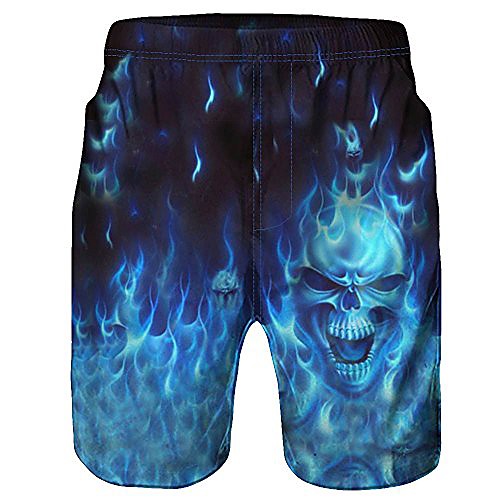 

fanshonn men casual 3d skull printed beach work casual short trouser shorts pants blue