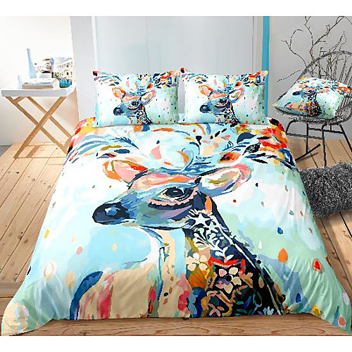 

colorful elk print 3-piece duvet cover set hotel bedding sets comforter cover with soft lightweight microfiber, include 1 duvet cover, 2 pillowcases for double/queen/king(1 pillowcase for twin/single)