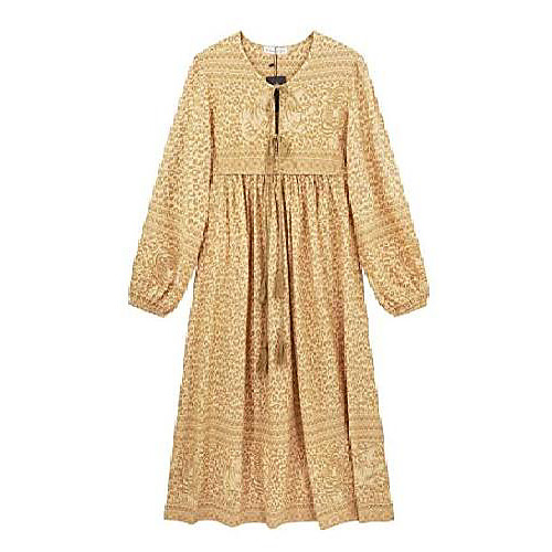

ladies casual bohemian print tie long sleeve beach style long midi dress calling dress (xxl, yellow)