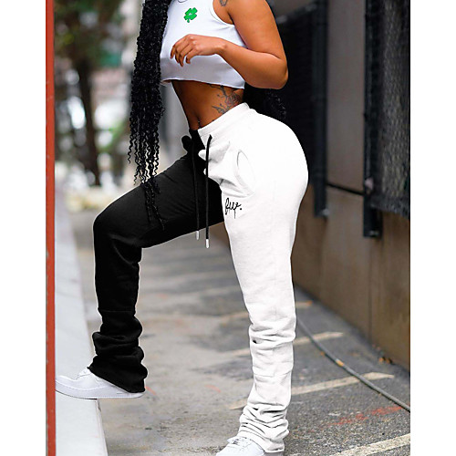 

Women's Sporty Outdoor Sports Casual Daily Pants Sweatpants Pants Multi Color Full Length Drawstring Patchwork White Yellow Gray