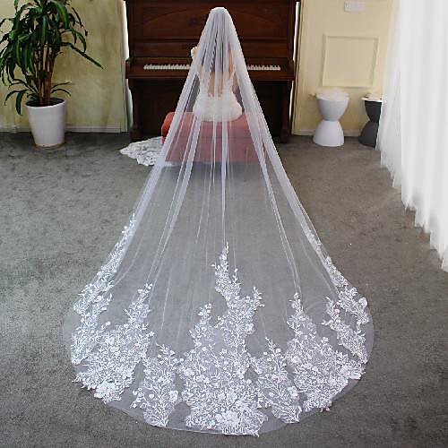 

One-tier Elegant & Luxurious / Lace Wedding Veil Cathedral Veils with Solid Lace / Tulle