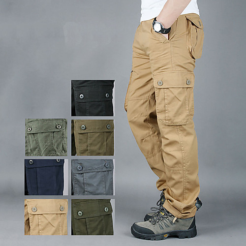 

Men's Hiking Cargo Pants Solid Color Outdoor Breathable Anti-tear Multi-Pockets Cotton Bottoms Army green (six pockets) Army yellow (six pockets) Grass green (six pockets) Navy blue (six pockets